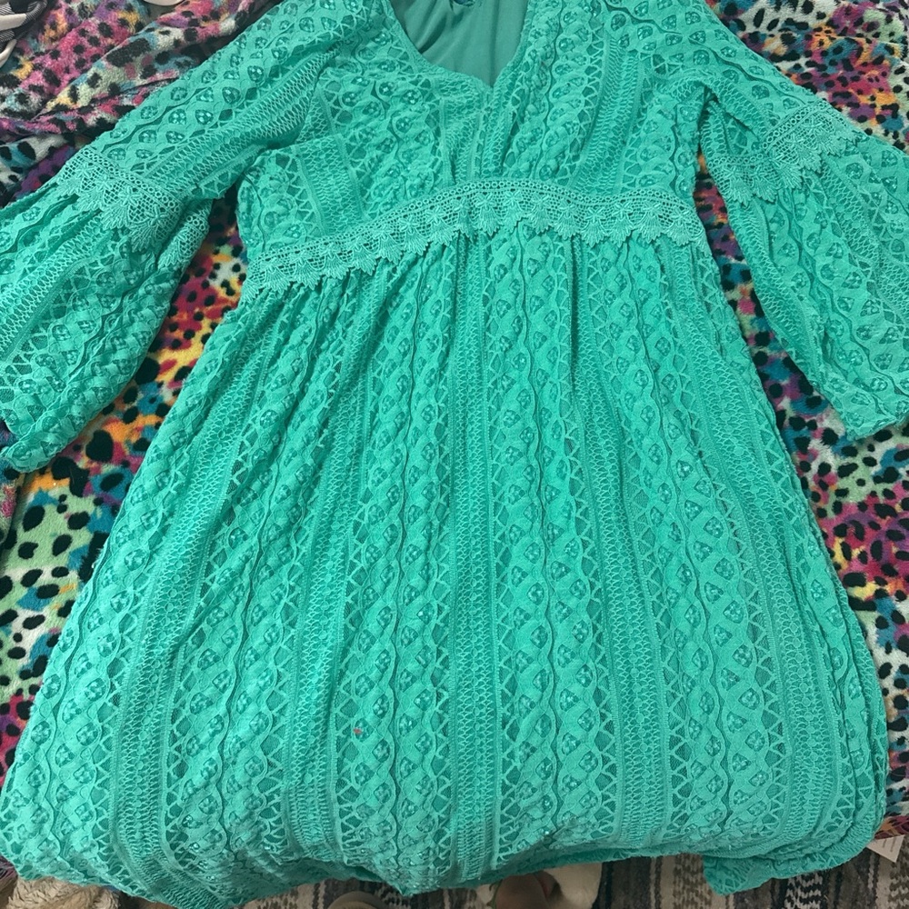Elegant Teal Lace Dress